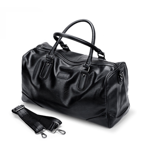 Sac en cuir de grande capacité avec fermeture à glissière, fourre-tout de voyage noir, poignée souple unisexe - Product Image 2