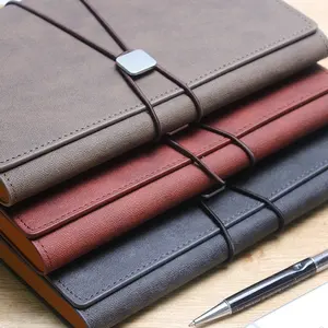 Promotional Travelers' Refillable Leather Customized Notebook with Elastic Band and Zippered Pockets
