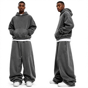 Heavyweight Vintage Washed Oversized Hoodie And Wide Leg Sweatpants <b>Set</b> Acid Wash Oversized Hoodie Wide Leg Sweatpants <b>Set</b> - Product Image 1