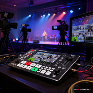 Commutateur vidéo multi-vues 5 canaux Movmagic M4S HD <span class=keywords><strong>SDI</strong></span>/ Métal avec effets de transition pour la diffusion et la diffusion en direct - Product Image 1