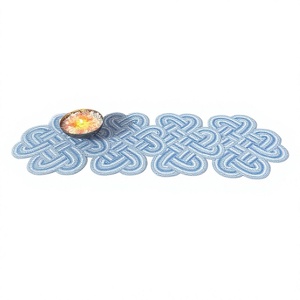 B H CRAFTS - Mantel Individual y Camino de Mesa Rectangular Hechos a Mano con Hojas de Palma y Algodón, Bordado Azul, Decoración para el Hogar - Product Image 1