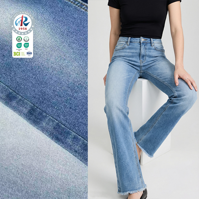 Cotton Denim Dyed Woven Fabric Washed