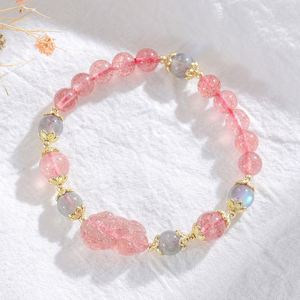 Natural Strawberry <b>Crystal</b> Pixiu Beaded <b>Bracelet</b> Women's Pink Quartz Citrine <b>Crystal</b> Hand String Gift Fortune-bringing <b>Bracelet</b> - Product Image 1