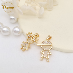 Charmes en gros, zircon, personnalisé, <span class=keywords><strong>petit</strong></span> garçon, petite fille, animal, pendentif, plaqué or 14 carats, charmes pour enfants - Product Image 2