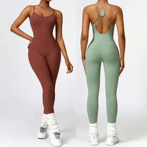 Mamelucos sin mangas sexy personalizados Monos deportivos Entrenamiento Body Gimnasio Fitness Conjuntos Mujeres Cross Back One Piece Yoga Jumpsuit