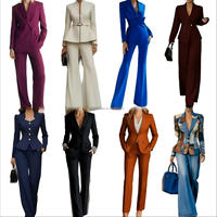 Nouvel ensemble élégant pour femme 2026 avec col et pantalon large à carreaux, ensemble deux pièces, tenue de bureau formelle boutonnée pour femme