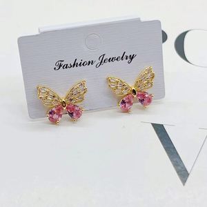 Fashion Women Jewelry Set Stainless Steel Chain Gold Plated Zircon Butterfly Pendant Necklace and Earrings Set for Party Gift - Product Image 5