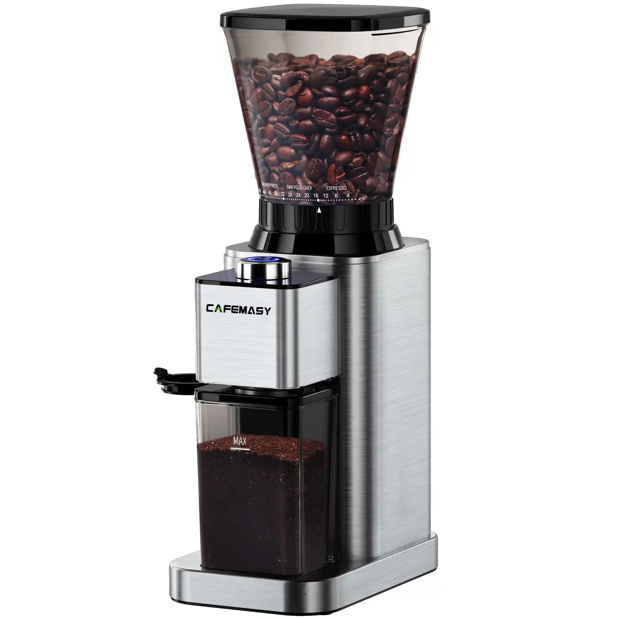 शंक्वाकार गड़गड़ाहट एस्प्रेसो कॉफी बनाने की मशीन के साथ 24 पीस सेटिंग्स स्टेनलेस स्टील बिजली कॉफी बीन्स चक्की 2-12 के लिए गड़गड़ाहट कप