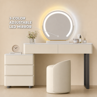 Ensemble coiffeuse de luxe moderne en bois de pin et aluminium avec miroir tactile éclairé et tiroirs de rangement pour appartement