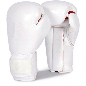 Guantes de Boxeo de Cuero Blanco con Cierre de Cremallera y Correa de Muñeca Ajustable con Cierre de Velcro para Entrenamiento Unisex - Product Image 1