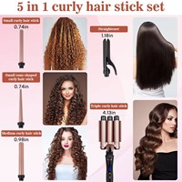 HIKVAPE Rizador de Pelo Cerámico 5 en 1 con Varillas Intercambiables, Plancha y Secador de Pelo Portátil Eléctrico para Mujer, Doble Voltaje