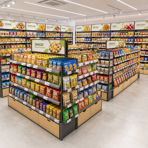 Estantería Profesional Industrial de Acero y Madera para Supermercado - Exhibidor de Snacks de 4 Niveles de Carga Ligera para Tiendas de Conveniencia Comerciales - Product Image 2