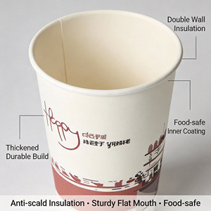 Gobelets en papier double paroi de 16 oz en gros, épaissis, <span class=keywords><strong>à</strong></span> bord <span class=keywords><strong>plat</strong></span>, avec couvercles, jetables, pour boissons chaudes et froides (café et thé au lait) - Product Image 2