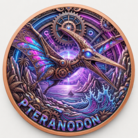 Pièce de monnaie en cuivre fin 999 de 1 oz, Pteranodon Pterosaure, relief 3D, effet UV, réplique fidèle, art métallique représentant un reptile volant du Crétacé
