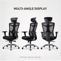 Chaise de bureau ergonomique à dossier haut en maille avec appui-tête réglable, support lombaire et base en aluminium pour espace de travail commercial