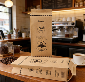 Sachet d'emballage de café personnalisé imprimé 250g 500g, sac à soufflet latéral en papier kraft premium avec valve pour grains de café - Product Image 1