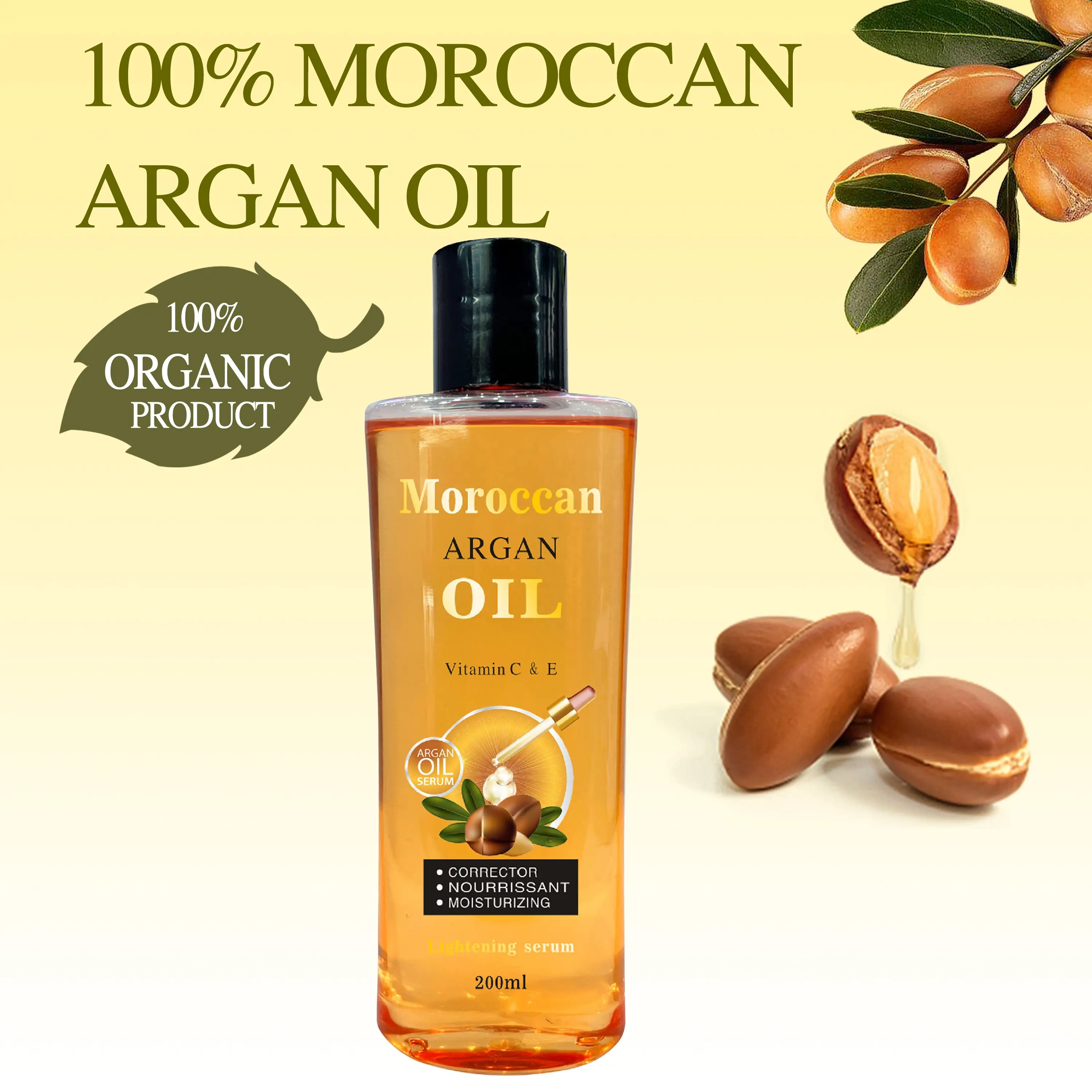 Aceite de argán marroquí 100% puro para la cara, aceite blanqueador para el cuerpo, Aceite hidratante antienvejecimiento, reparación de la piel