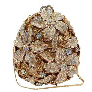 Bolso de Noche 3D con Cristales Brillantes para Mujer, Bolso de Mano Formal con Pedrería Floral y Cadena Metálica Desmontable - Product Image 3