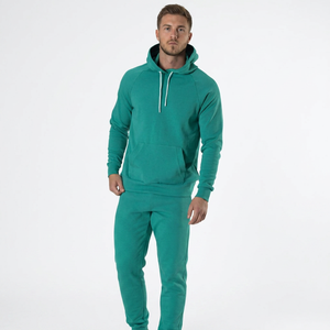 Ensemble de survêtement vert uni à capuche pour homme, sweat-shirt et pantalon décontractés à manches longues, en coton respirant de poids moyen, idéal pour l'automne - Product Image 1