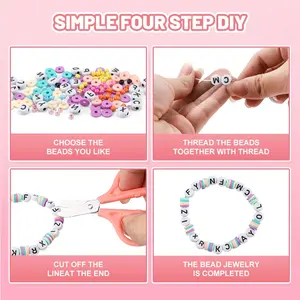 Leemook Set perhiasan gelang manik-manik, kalung buatan tangan DIY warna-warni untuk membuat perhiasan dan mainan edukasi anak perempuan