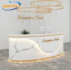 2024 nuovo design Salon dimensioni vetro di lusso Mini mezzo tondo oro bianco a forma di L moderna Reception rotonda
