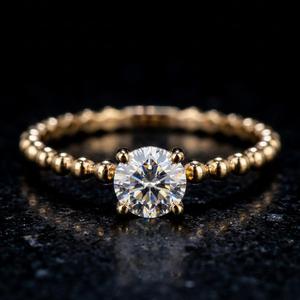 Anillo Solitario de Diamante Natural de 0.30ct en Oro Sólido de 18K Xinfly |   Anillo de banda con cuentas Milgrain para mujer |   Joyería Fina AU750 - Product Image 1