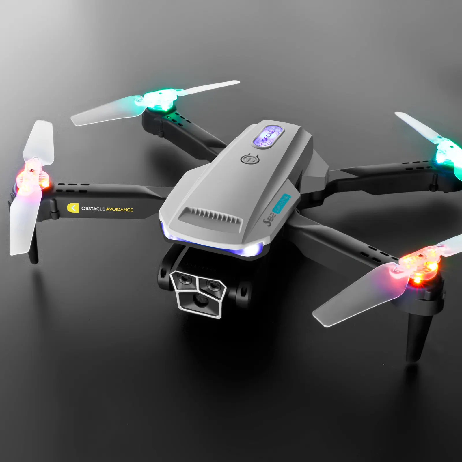 S82 Drone RC Mini dengan lampu Led, Drone Mini Quadcopter RC Motor tanpa sikat FPV menghindari hambatan 360 kamera tiga