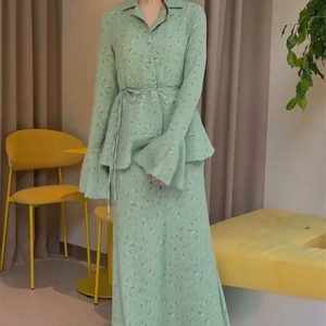 Women's New Floral Print High-Quality Cinched Waist Long-Sleeve Top and Skirt 2-Piece <b>Set</b> Fashion - Product Image 1