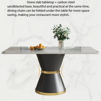 Ensemble de table à manger en pierre frittée minimaliste italienne, base en piédestal blanc doré, style moderne, luxe léger, rectangulaire, pour maison, villa, restaurant