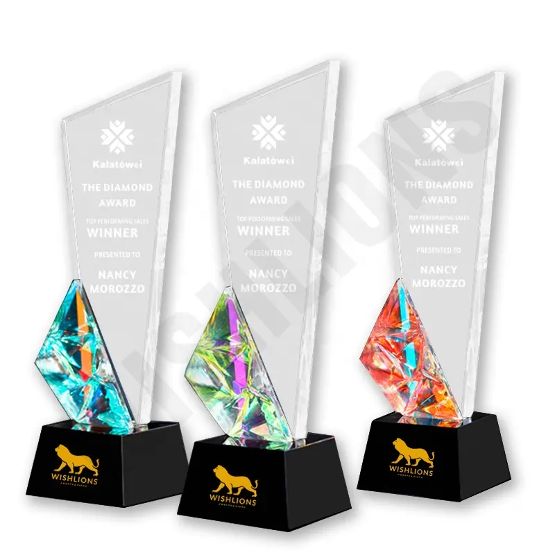 2024 newest design crystal glass trophy award shining colorful crystal blank wholesale price personalized logo free artwork