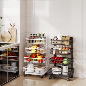 4 Camadas Ajustáveis Móveis Duráveis Rust Resistant Metal Trolley Prateleira De Armazenamento Rack 360 Rodas Rotativas Casa Cozinha Escritório - Product Image 2
