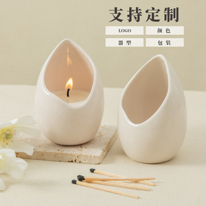 Ceramic Candle Holder Empty <b>White</b> Custom Shape Home Decoration DF1787 - Product Image 3