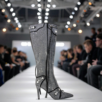 Bottines à talons aiguilles pointues pour femmes de marque célèbre 2025, collection d'hiver, argentées avec strass