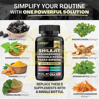 Capsules de Shilajit, Ashwagandha, Rhodiola Rosea et Panax Ginseng – 60 Comprimés – Complément Alimentaire pour Améliorer la Densité Osseuse – Vente Transfrontalière