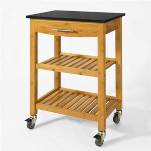 천연 화강암 상단 및 서랍이있는 Comboghome 친환경 대나무 주방 카트 트롤리 - Product Image 1