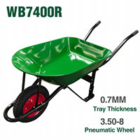 Carretilla de Jardín WB7400R de Acero Resistente con Bandeja de 160 kg y Capacidad de 5CBF, Rueda Neumática 4.00-8, Carretilla para Concreto