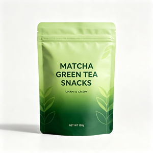 Green Matcha Stand Up <b>Plastic</b> Packaging Bag Resealable Zip <b>Pocket</b> Food Grade Pouch for Tea Snacks - Product Image 1