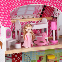 COMMIKI Maison de poupée en bois rose sur mesure OEM, grande taille, à assembler soi-même, avec meubles, jouet de simulation de scène de chambre pour enfants