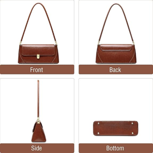 Sac à bandoulière en cuir véritable noir avec fermeture à fermoir doré, design minimaliste, sangle unique, utilisation toutes saisons - Product Image 6