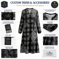Robe midi décontractée et confortable pour femme, éco-responsable, coupe trapèze, avec imprimé personnalisé motif Hawaïen Quilt Palaka, col en V, manches longues