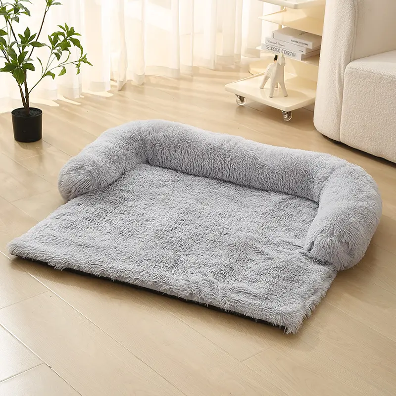 Faux Fur Luxury Plush Removable Washable Fluffy Plush Dog Mat Furniture Protector Couch Cover Calming Dog Bed