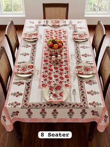 Nappe de table moderne à motifs floraux en coton 100% imprimée à la main avec serviettes pour 8 personnes - Product Image 6