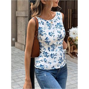 FOXA Blusa corta floral sin mangas con lazo en la espalda para mujer, blusa de gasa, atuendo informal de verano, ropa de uso diario - Product Image 4