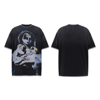 T-shirt Hip Hop Américain Haut de Gamme, Effet Vieilli Industriel, Style Rap Côte Ouest, Manches Courtes, Coupe Ample, Respirant, Tendance Basique