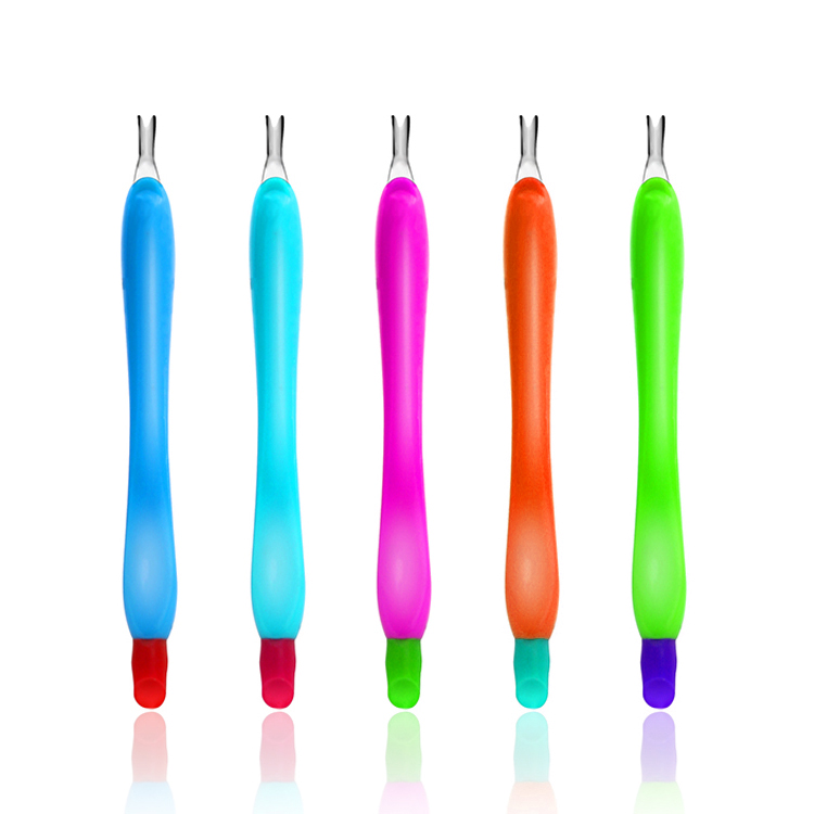 Professional Salon Nail Tool Colorful Double-Ended V-Shaped Cuticle Pusher Fashionable Stainless Steel and Plastic Design