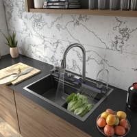 Grand évier de cuisine multifonctionnel en acier inoxydable 304 Installation de comptoir Nano Surface Smart Undermount Waterfall Design