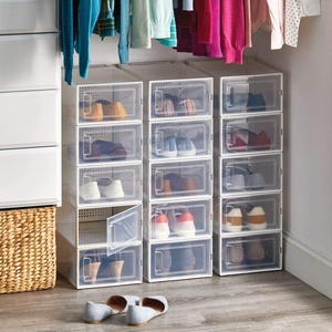 Box Stackable Drop Front Plastic Shoe Organizer Storage Shoe Box Cabinet Furniture