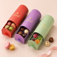 Boîte d'emballage personnalisée pour macarons au chocolat, durable et brillante, certifiée FSC, de qualité alimentaire, avec tiroir coulissant en papier, boîte cadeau