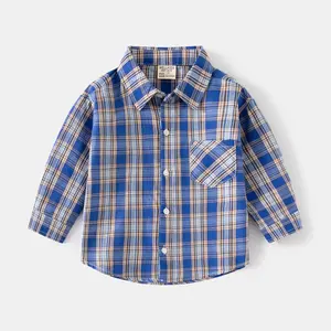 中国市场新产品时尚v领100% 棉夏季软格子衬衫男童衣服衬衫