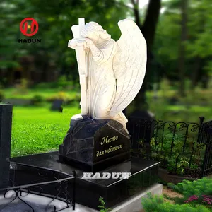 Cimetière Offre Spéciale granit noir pierres tombales en forme de coeur pierre tombale ailes d'ange monuments pierre tombale pour américain